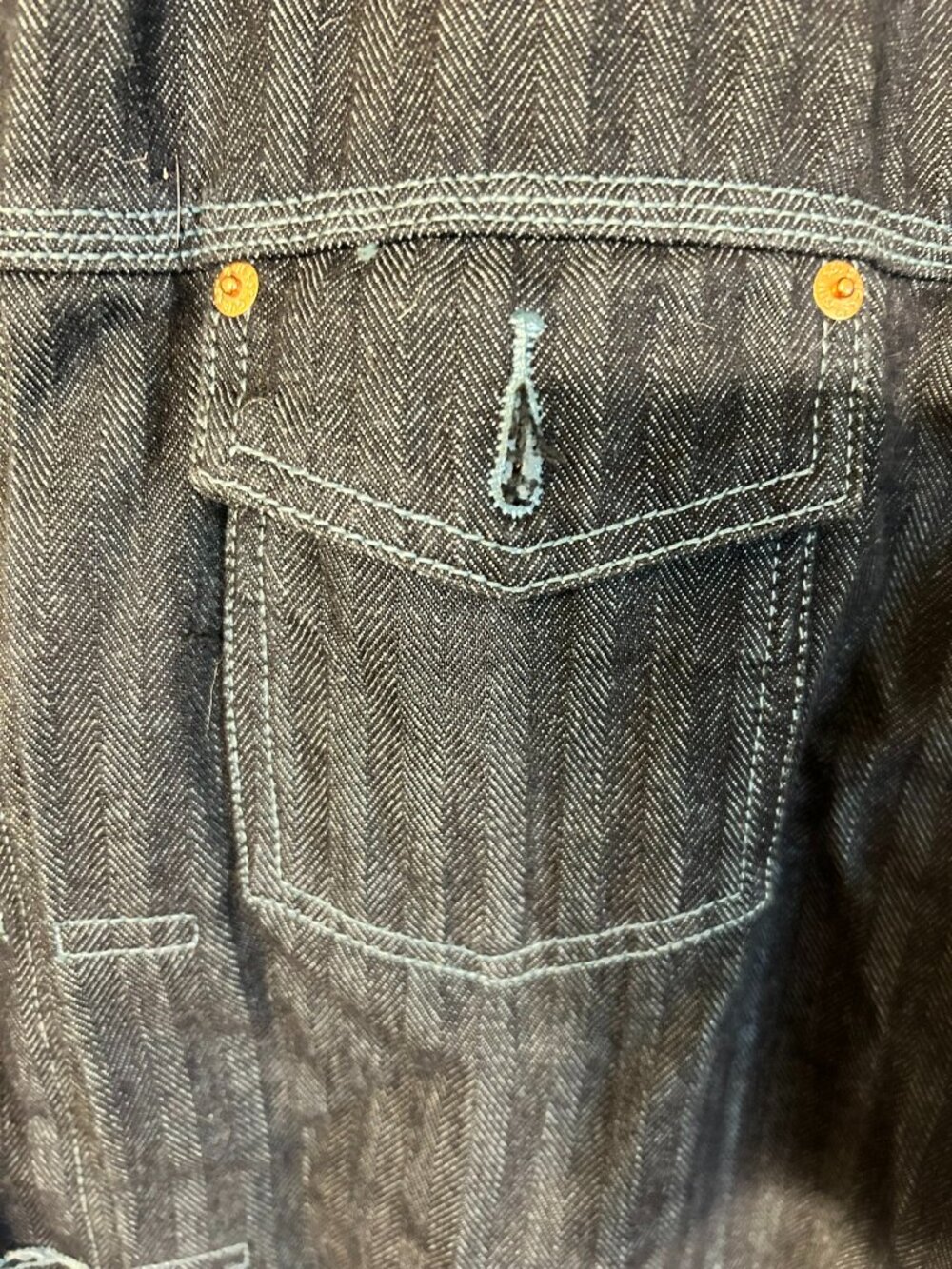 GUESS Premium Denim Mens XL Herringbone Denim Trucker Jacket Blue - Picture 4 of 10